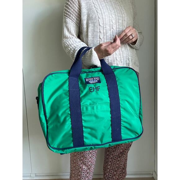 Vintage Lands' End Lighthouse Carry On /Overnight Suitcase Soft Shell Green Blue - Picture 6 of 6